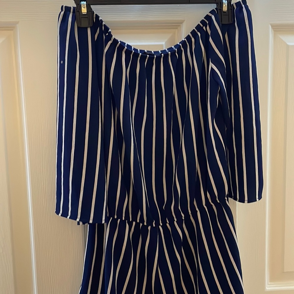 Navy blue and white stipe shirts romper S